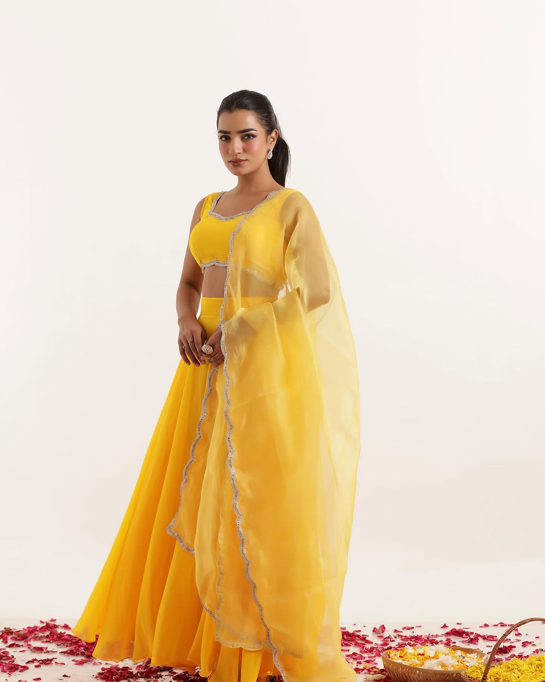 Haldi Special Yellow Color Pure Georgette With 8 Meter Flair Beautiful Lehenga Choli