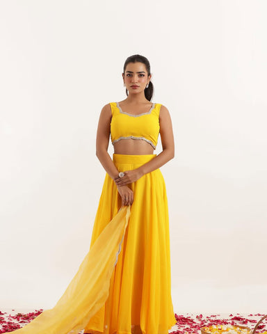 Haldi Special Yellow Color Pure Georgette With 8 Meter Flair Beautiful Lehenga Choli