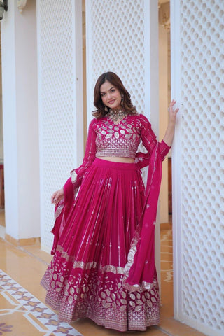 Function Wear Pink Color Heavy Faux Georgette With Embroidery Sequence Work Designer Lehenga Choli