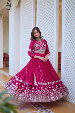 Function Wear Pink Color Heavy Faux Georgette With Embroidery Sequence Work Designer Lehenga Choli