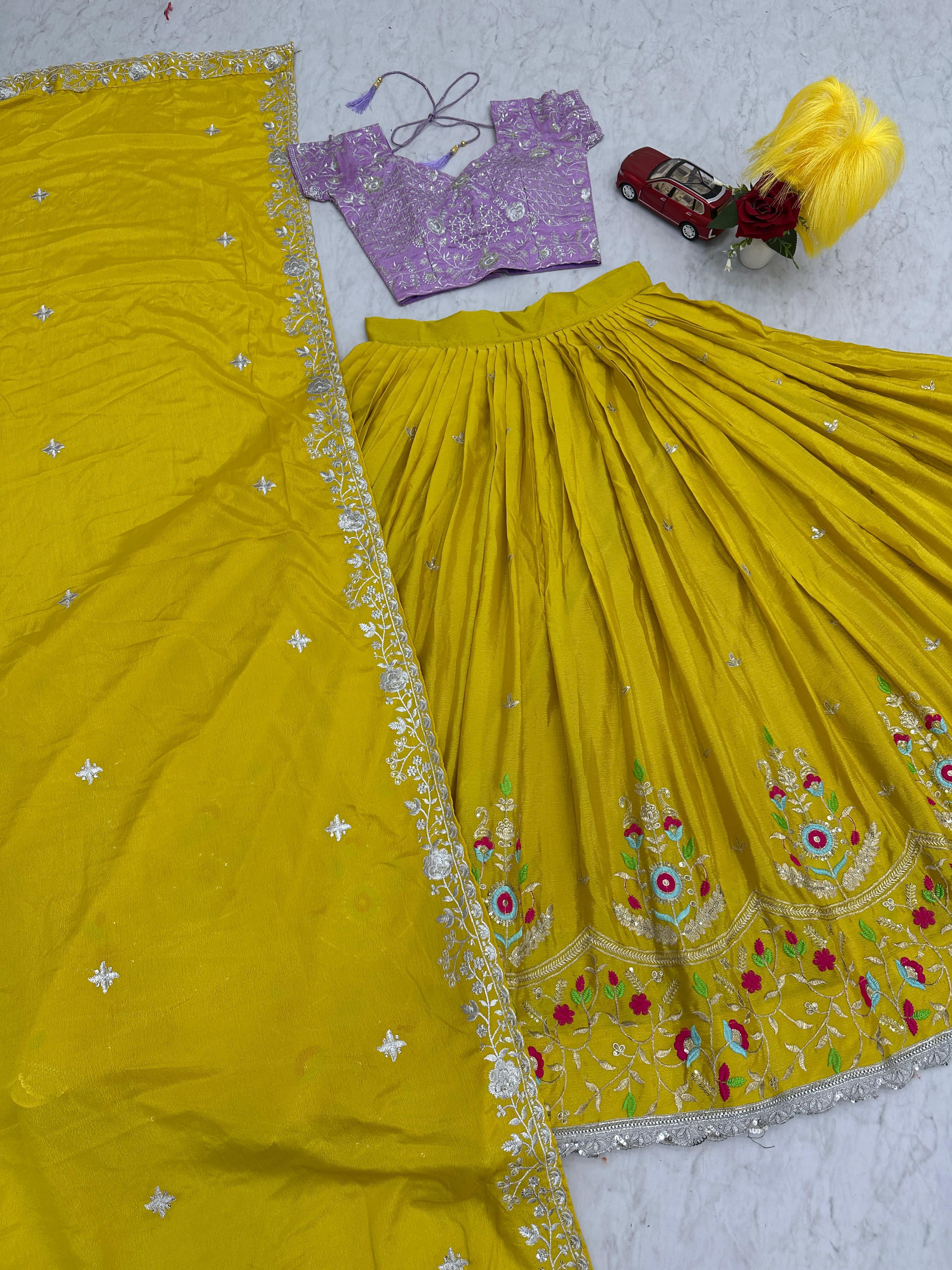 Haldi Special Yellow Color Chinon With Heavy Embroidery Sequence Work Designer Lehenga Choli